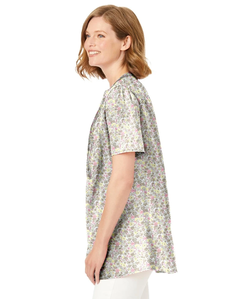 Woman Within Women's Plus Pintucked Half-Button Tunic