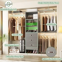 8FT Walk In Closet Organizer with 3 Shelving Towers, Heavy Duty Clothes Rack with 3 Drawers