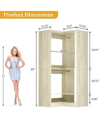 Corner Closet System with Upper & Lower Hanging Areas, Wardrobe Organizer Shoe Shelf