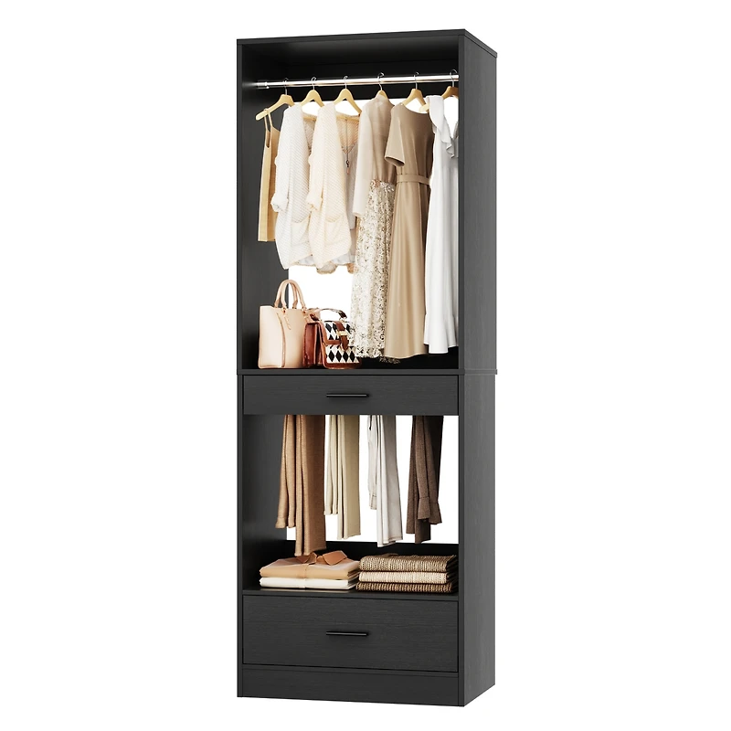 Aheaplus Closet System Organizer with Hanging Area, Freestanding Wooden Drawers