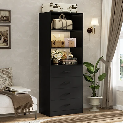 21.3" Closet Drawer System, Walk-in Closet Tower with 4 Wooden Drawers and Shelves