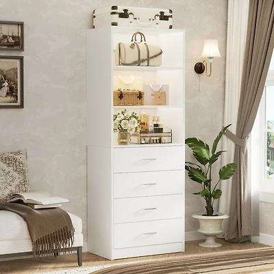 21.3" Closet Drawer System, Walk-in Tower with 4 Wooden Drawers and Shelves