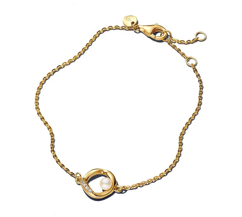 Pandora Organically Shaped Pave Circle Treated Freshwater Cultured Pearl Bracelet