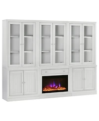 Furniture Amren 78" Wood 3 Door Hutches with 2 Door Base and Open Base with Drawer and Fireplace Insert