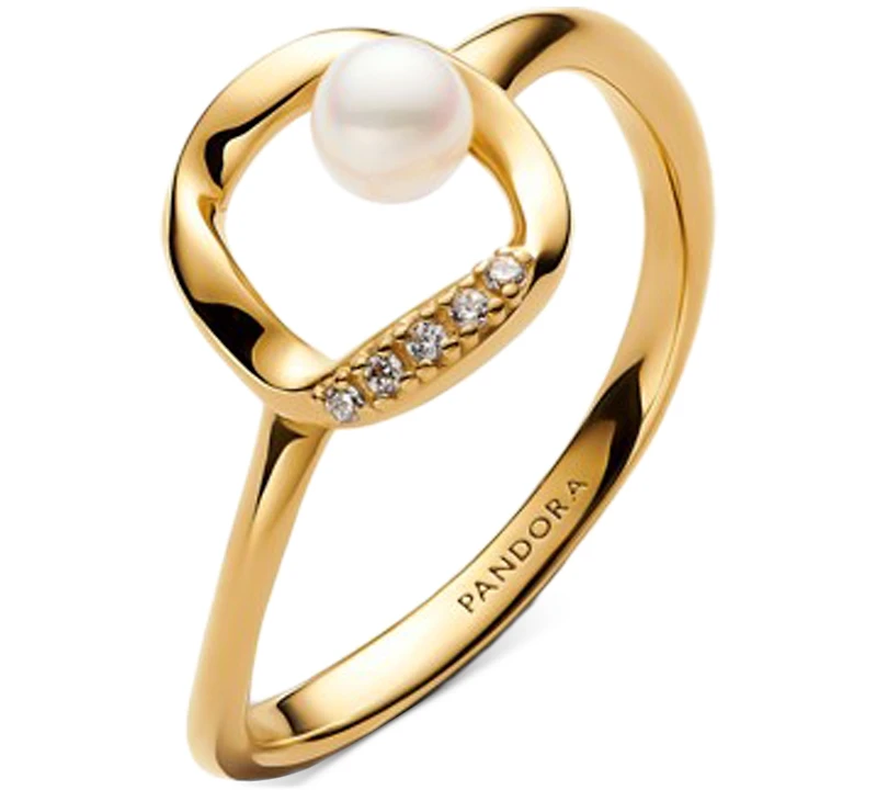 Pandora Organically Shaped Pave Circle Treated Freshwater Cultured Pearl Ring