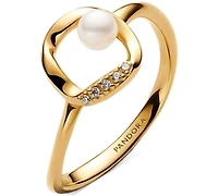 Pandora Organically Shaped Pave Circle Treated Freshwater Cultured Pearl Ring