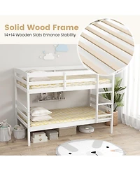 Gymax Twin Over Bunk Bed Wooden Convertible Into 2 Beds High Guardrails