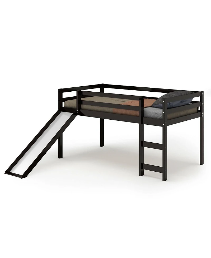 Gymax Twin Size Loft Bed with Slide Wood Low Sturdy Loft Bed Bedroom