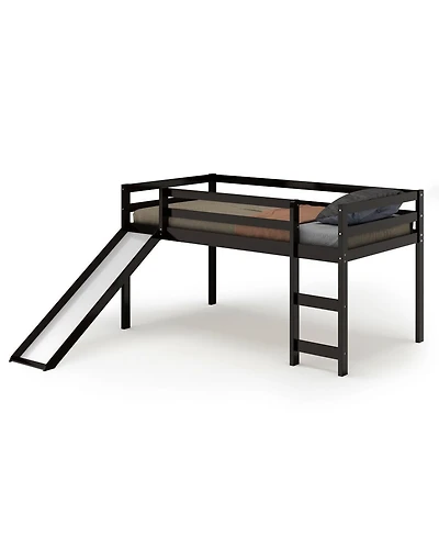 Gymax Twin Size Loft Bed with Slide Wood Low Sturdy Loft Bed Bedroom