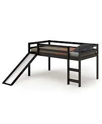 Gymax Twin Size Loft Bed with Slide Wood Low Sturdy Loft Bed Bedroom