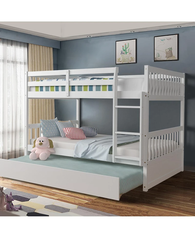 Gymax Full over Full Bunk Bed Platform Wood Bed Captain's Bed w/ Trundle & Ladder Rail