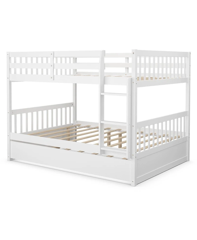 Gymax Full over Full Bunk Bed Platform Wood Bed Captain's Bed w/ Trundle & Ladder Rail