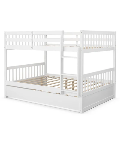 Gymax Full over Full Bunk Bed Platform Wood Bed Captain's Bed w/ Trundle & Ladder Rail