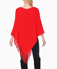 White Mark Women's Open Knit Fringe Poncho Sweater