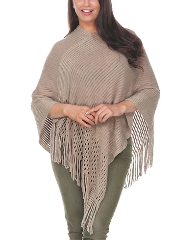 White Mark Women's Cable Knit Poncho Sweater