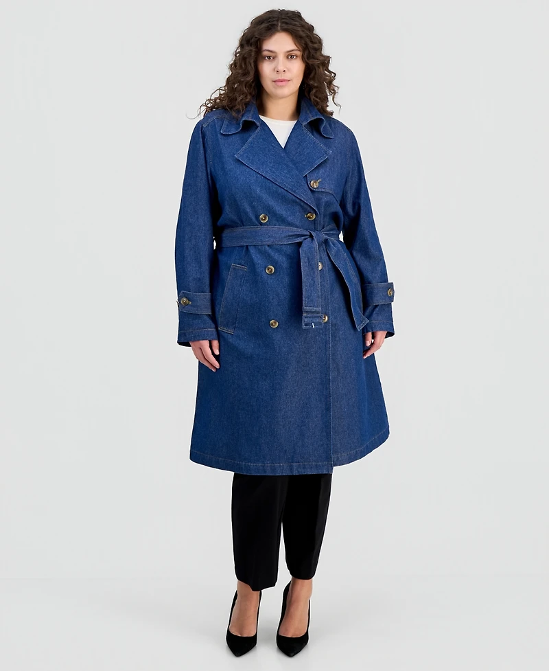 Anne Klein Plus Belted Denim Trench Coat