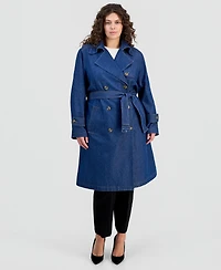 Anne Klein Plus Belted Denim Trench Coat