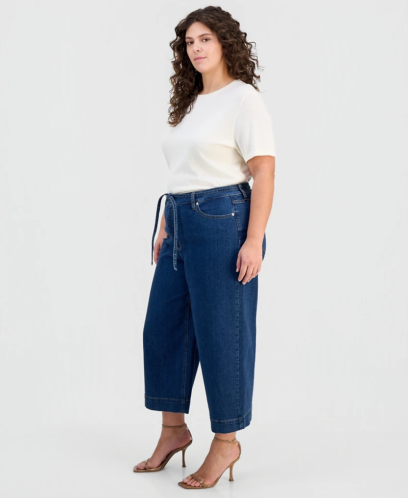 Anne Klein Plus High Rise Cropped Wide-Leg Jeans