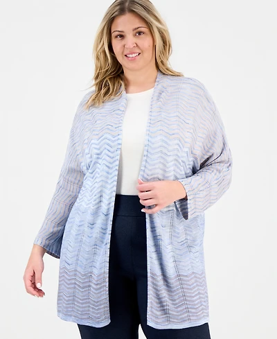 Anne Klein Plus Open-Front Zig-Zag Knit Cardigan