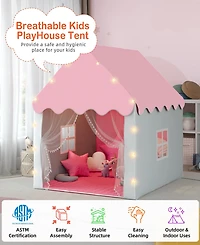 Kids Playhouse Tent with Star Lights & Mat for Girls & Boys, Indoor/Outdoor Gift