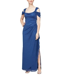 Alex Evenings Cold-Shoulder Draped Metallic Petite Gown