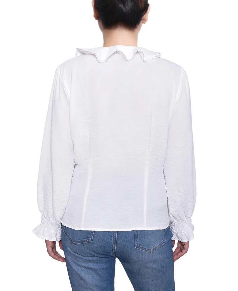 Ny Collection Women's Short Sleeve Ruffle Front Top