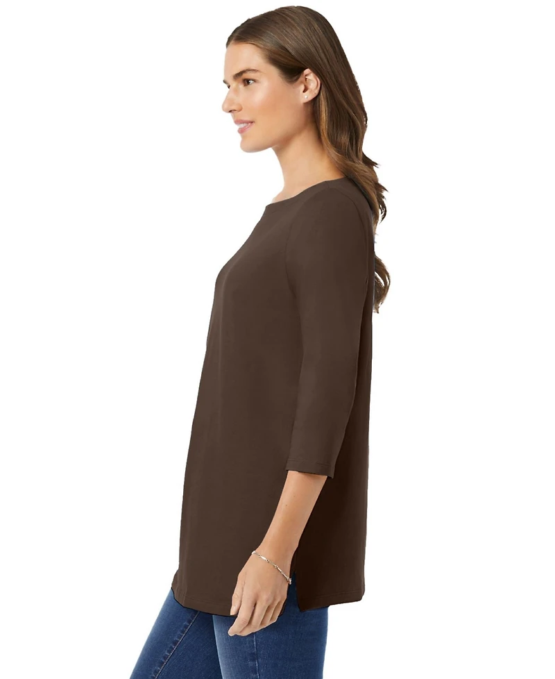 Woman Within Women's Perfect Three-Quarter Sleeve Boatneck Tee