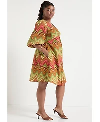 June + Vie Women's Ring Cut Out Poplin Shirtdress