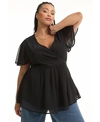 June + Vie Women's Plus Faux Wrap Fit-And-Flare Top