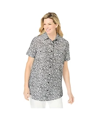 Woman Within Women's Short-Sleeve Cotton Campshirt