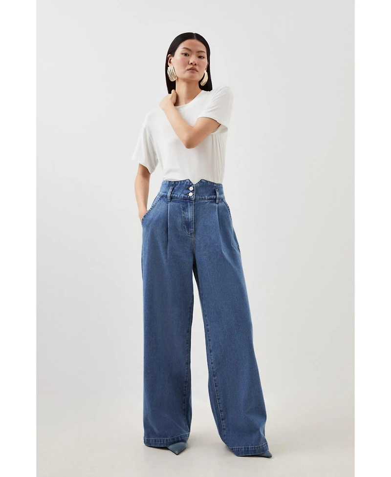 Karen Millen Petite Denim Wide Leg Pants