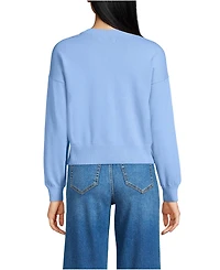 Lands' End Women's Cropped Fine Gauge Crew Neck Cardigan Sweater