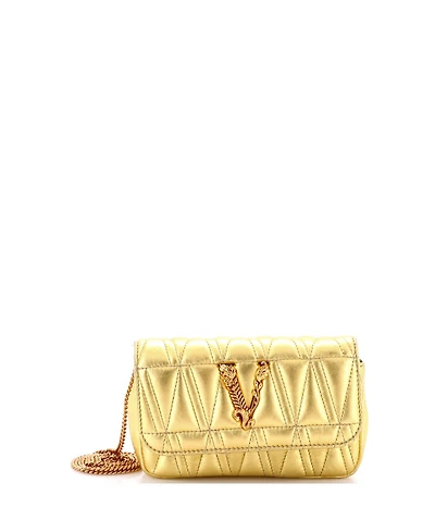 Pre-Owned Versace Mini Virtus Chain Flap Shoulder Bag Quilted Leather