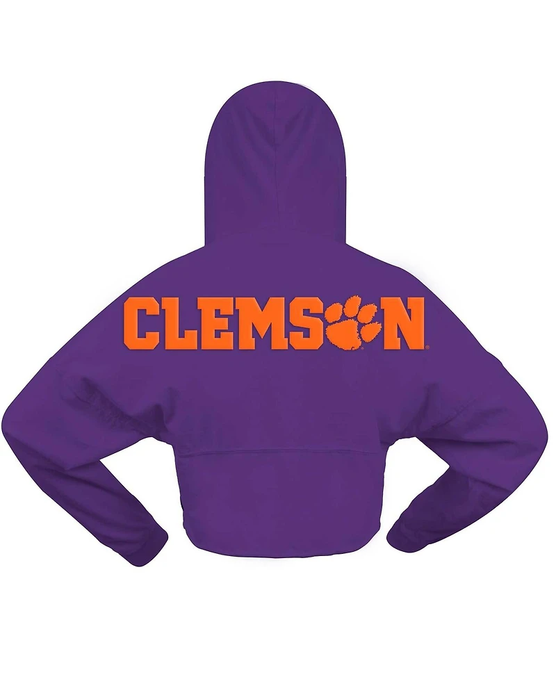 Spirit Jersey Women's Purple Clemson Tigers Oversized Cropped Pullover Hoodie