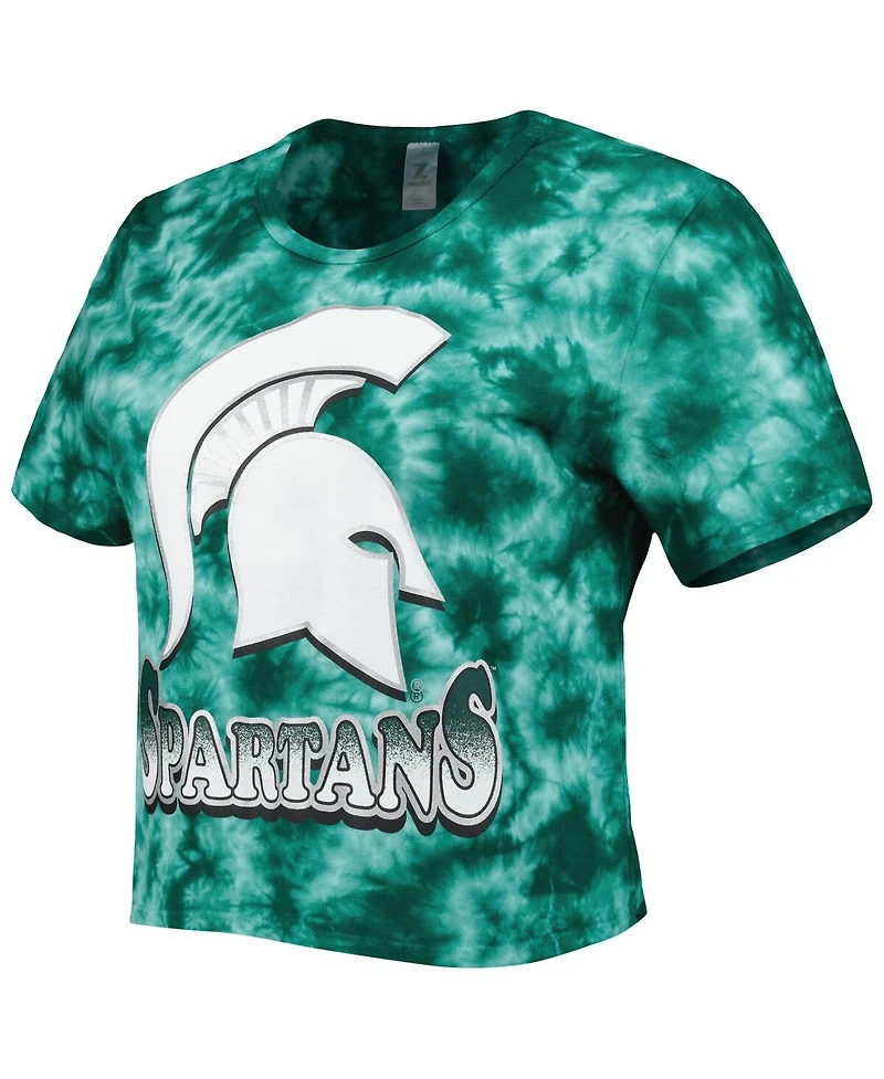 ZooZatz Women's Green Michigan State Spartans Cloud-Dye Cropped T-Shirt