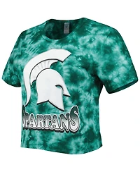 ZooZatz Women's Green Michigan State Spartans Cloud-Dye Cropped T-Shirt