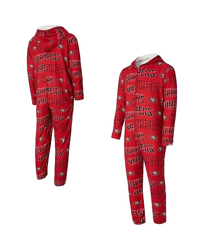 Concept Sport Men's Scarlet San Francisco 49ers Shuffle All-Over-Print Microfleece Full-Zip Union Suit