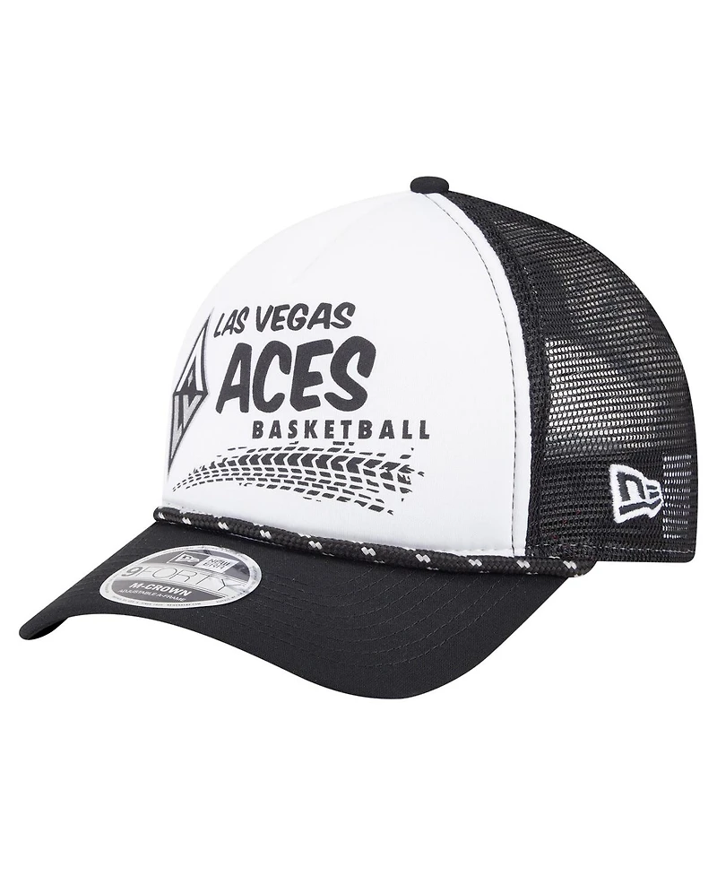 New Era Men's and Women's White/Black Las Vegas Aces 9FORTY A-Frame Graphic Trucker Hat