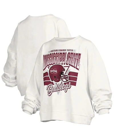 Pressbox Women's White Mississippi State Bulldogs Oversized Janice Retro Waist-Length Pullover Sweatshirt