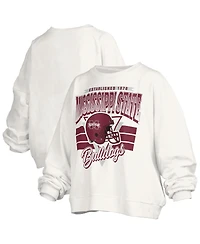 Pressbox Women's White Mississippi State Bulldogs Oversized Janice Retro Waist-Length Pullover Sweatshirt