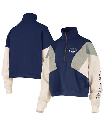 Pressbox Women's Navy Penn State Nittany Lions Ferrara Color Block Quarter-Zip Sweatshirt