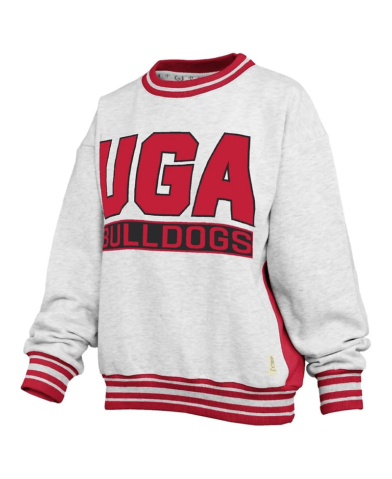 Pressbox Women's Heather Gray/Red Georgia Bulldogs Endzone Crewneck Sweatshirt