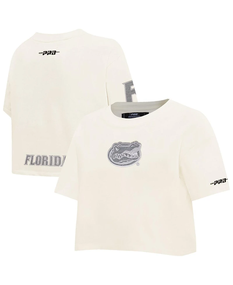 Pro Standard Women's Cream Florida Gators Reverse French Terry Boxy Cropped T-Shirt