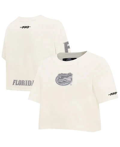 Pro Standard Women's Cream Florida Gators Reverse French Terry Boxy Cropped T-Shirt