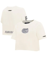 Pro Standard Women's Cream Florida Gators Reverse French Terry Boxy Cropped T-Shirt
