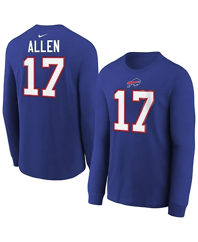 Nike Big Boys and Girls Josh Allen Royal Buffalo Bills Player Name Number Long Sleeve T-Shirt