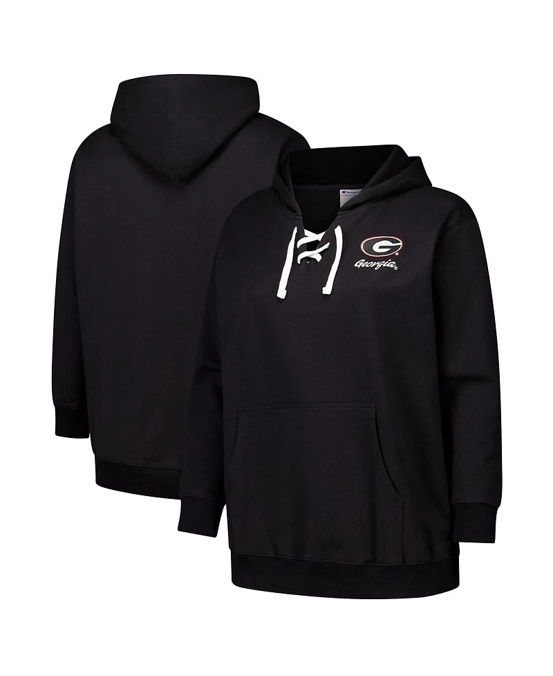 Fanatics Women's Black Georgia Bulldogs Plus Scrip Lace-Up V-Neck Hoodie
