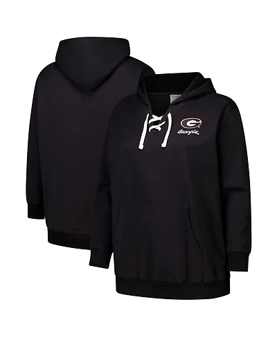 Fanatics Women's Black Georgia Bulldogs Plus Scrip Lace-Up V-Neck Hoodie