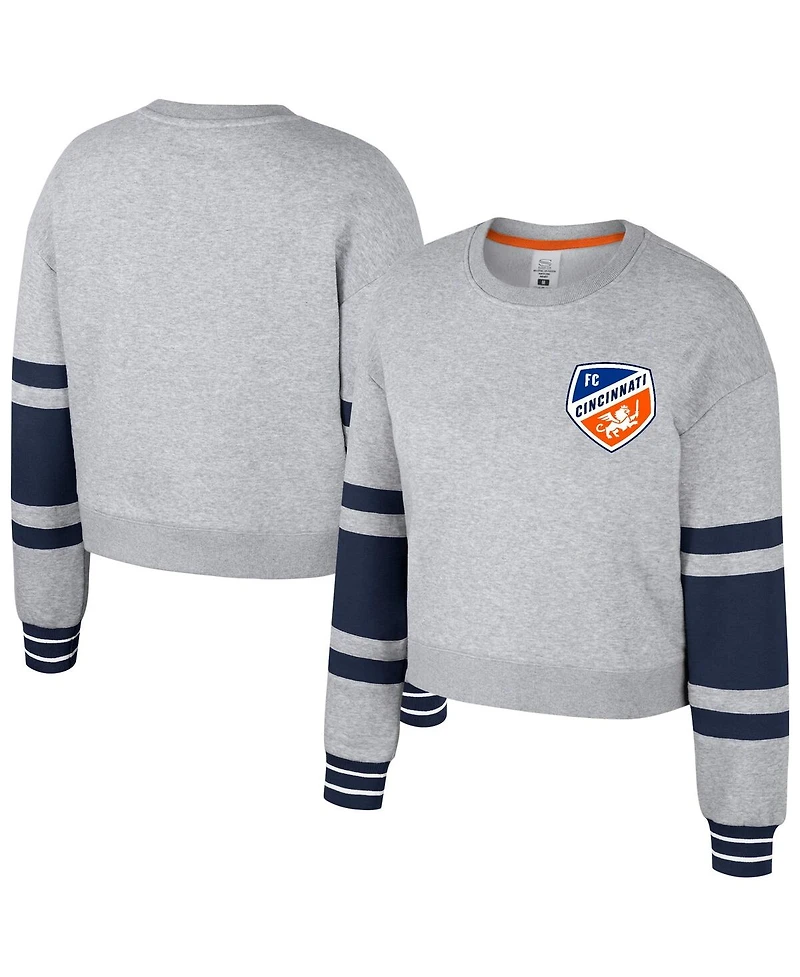 Stadium Essentials Women's Heather Gray Fc Cincinnati Scrimmage Cropped Pullover Sweatshirt