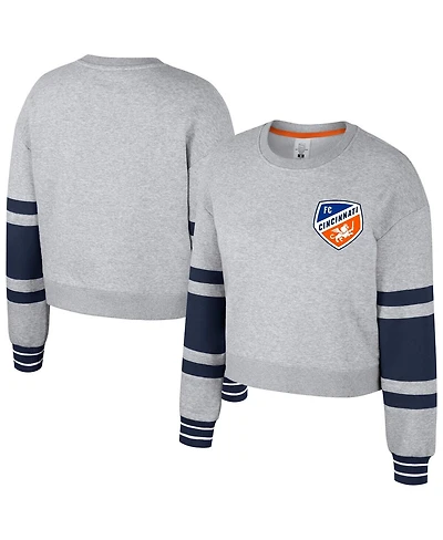 Stadium Essentials Women's Heather Gray Fc Cincinnati Scrimmage Cropped Pullover Sweatshirt